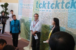 Christina Figueres (left) at the tcktcktck opening event in Tianjin | Phil Ireland