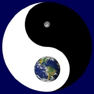 Yin Yang sign contrasting earth and moon