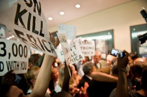 protestors on the final day of talks at the ICC; image: Oxfam International
