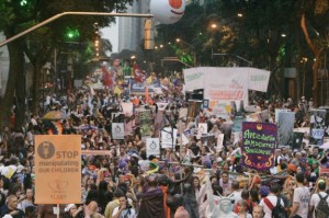 Over 50 thousands of people marching in the streets of Rio de Janeiro for social and environmental justice